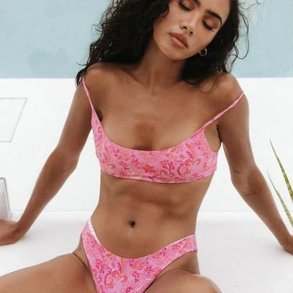 Revolve x VDM The Label Belinda Reversible Bikini Bottom Pink Stripe S - Picture 2 of 11